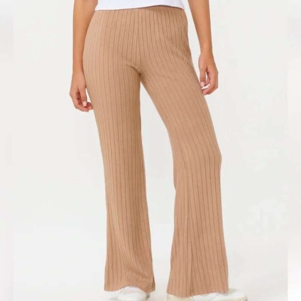 Free People FP Movement Pants Small Beige Flare Ribbed Stripe Pull On Lounge S